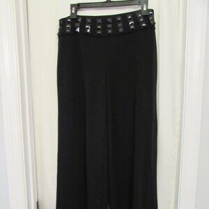 Vintage Newport News Black Wide Leg Trousers Embellished Waist Mid Rise Sz 10